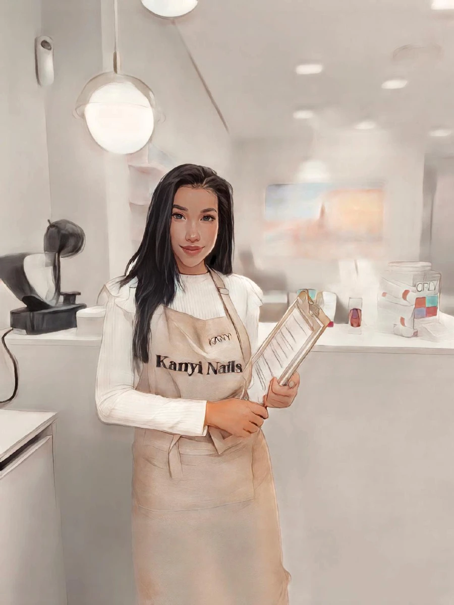 Retrato ilustrado de Kanyi, fundadora de Kanyi Nails & Beauty